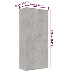 vidaXL Armoire à chaussures Gris béton 80x39x178 cm Bois d'ingénierie pas cher