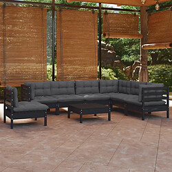 Maison Chic Salon de jardin 8 pcs + coussins - Mobilier/Meubles de jardin - Table et chaises d'extérieur Noir Bois de pin solide -MN87353