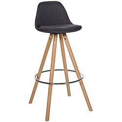 Decoshop26 Tabouret de bar chaise haute x1 repose-pieds style scandinave en tissu gris foncé structure en bois clair rond 10_0004633