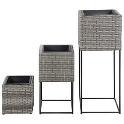 vidaXL Lits surélevés de jardin 3 pcs Résine tressée Gris