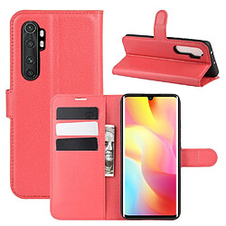 Etui en PU peau de litchi magnétique avec support rouge pour votre Xiaomi Mi Note 10 Lite