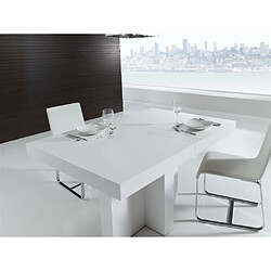 Inside 75 Table repas extensible TOTEM 10 couverts 160/254x90cm pied bois plateau laqué blanc