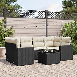 vidaXL Salon de jardin 7 pcs avec coussins noir résine tressée 