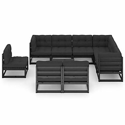 Maison Chic Salon de jardin 10 pcs + coussins - Mobilier/Meubles de jardin - Table et chaises d'extérieur Noir Bois de pin massif -MN69380