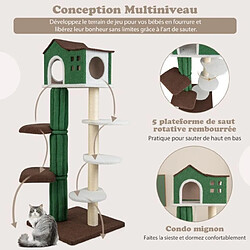 Helloshop26 Arbre à chat de 153 cm avec 5 plateformes de saut rotative et condo tour de jeu pour chat avec dispositif anti-renversement vert 20_0001621