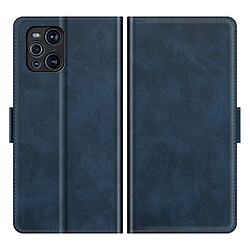 Etui en PU Double fermoir magnétique avec support et porte-cartes bleu pour votre Oppo Find X3/Find X3 Pro