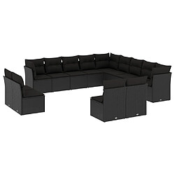 vidaXL Salon de jardin avec coussins 13 pcs noir résine tressée