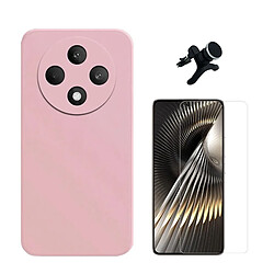 Kit Verre Trempé Clearglass + Housse Silicone Liquide + Support De Voiture Magnétique Phonecare Compatible avec Oppo Reno12 F 4G - Rose