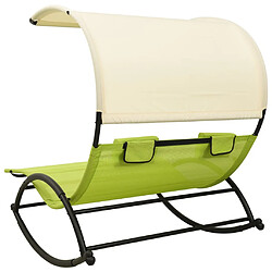 Acheter Helloshop26 Transat chaise longue bain de soleil lit de jardin terrasse meuble d'extérieur double avec auvent textilène vert et crème 02_0012727