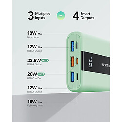 Acheter SANAG Batterie Externe 20000Mah Qc 22.5W Mini Power Bank Usb C Charge Rapide En Pd 20W Batterie Portable Avec 3 Ports Usb Sortie Et Led Display Pour Samsung, Iphone,Huawei,Xiaomi Etc (Vert)