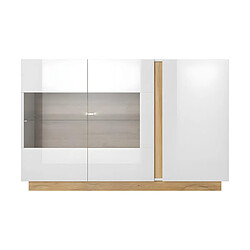 Vente-Unique Buffet MURARI - 3 portes - Avec LEDs - Blanc brillant et chêne