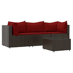 vidaXL Salon de jardin 4 pcs avec coussins Marron Résine tressée