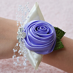 Wewoo Mariée à la main fleur rose et Violet poignet boutonnière Bouquet Corsage diamant Satin fleurs