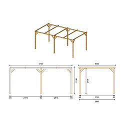 Vente-Unique Carport pergola simple autoporté en bois traité - 1 voiture - 15 m² - ACHILLE pas cher