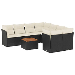 Maison Chic Salon de jardin 9 pcs avec coussins | Ensemble de Table et chaises | Mobilier d'Extérieur noir résine tressée -GKD32569