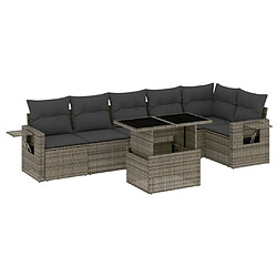 vidaXL Salon de jardin avec coussins 7 pcs gris résine tressée