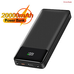 VANWIN Batterie Externe 20000mAh Câble intégré Power Bank 2.4A et 5 Sorties Ultra Mince Batterie Portable avec l’Ecran LED - Noir