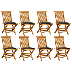 vidaXL Chaises de jardin et coussins taupe lot de 8 Bois teck massif