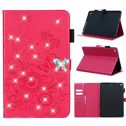 Etui en PU fleur papillon strass avec support rouge pour votre Apple iPad 10.2 (2019)