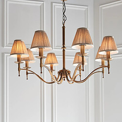 Interiors 1900 Suspension 8 ampoules Stanford, laiton antique, abat-jour beiges