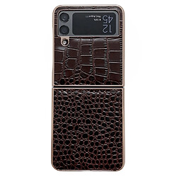 Coque en TPU + cuir véritable galvanoplastie, texture crocodile pour votre Samsung Galaxy Z Flip4 5G - café