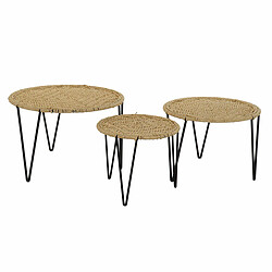 Acheter Jeu de 3 tables DKD Home Decor Marron Noir Naturel Métal Corde 62 x 62 x 40 cm