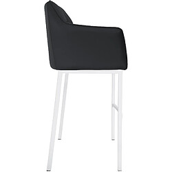 Avis Decoshop26 Tabouret de bar chaise haute de comptoir couture carrées assise en PVC noir 4 pieds stables en métal blanc 10_0004732