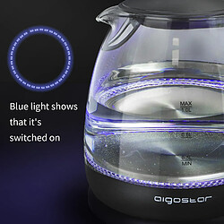 Aigostar Elfin - Bouilloire compacte de 1L et 2200W. Mini bouilloire en verre borosilicaté avec illumination LED bleue. Arrêt automatique et protection contre l’ébullition à vide, sans BPA. pas cher