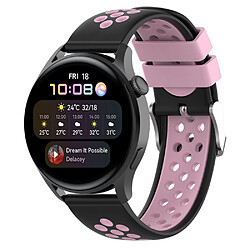 Bracelet en silicone 20mm, trou multiple respirant, bicolore, noir/rose pour votre Huawei Watch GT3 42mm/Samsung Galaxy Watch 42mm