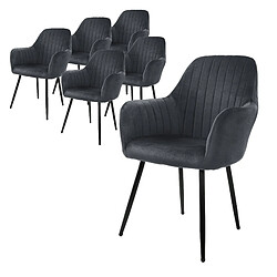 ML-Design Lot de 6 chaises de salle à manger rembourrée asisse en velours gris en métal