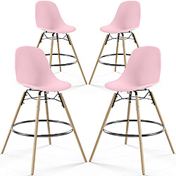 ICONIK INTERIOR Lot de 4 Tabourets de Bar - Design Scandinave - Pieds en Bois - Skögur Rose pâle