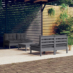 vidaXL Salon de jardin 5 pcs avec coussins anthracite bois de pin