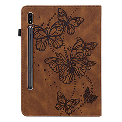 Etui en PU impression de papillons avec porte-carte marron pour votre Samsung Galaxy Tab S7