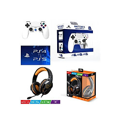 Spirit of Gamer PACK Casque GAMER PRO-H3 Orange PlayStation PS4-PS5 Edition + Manette PS4 Playstation BLANCHE Bluetooth