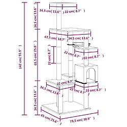 vidaXL Arbre à chat avec griffoirs en sisal Gris clair 142 cm pas cher