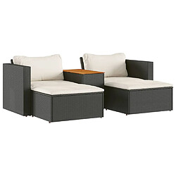 vidaXL Salon de jardin 5 pcs avec coussins noir résine tressée acacia