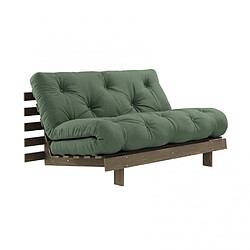 Inside 75 Canapé convertible futon ROOTS pin carob brown matelas olive green couchage 140x200 cm