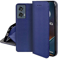 Htdmobiles Housse etui portefeuille avec coque interieure en silicone pour Motorola Edge 50 Fusion 5G + film ecran - BLEU MAGNET