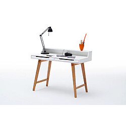 Pegane Bureau laqué blanc mat avec pieds en bois massif - L110 x H85 x P58 cm