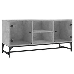 vidaXL Meuble TV avec portes en verre gris béton 102x37x50 cm