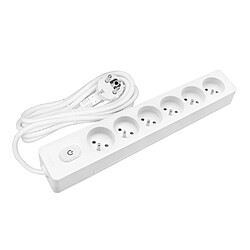 Null Multiprise SELDUR G6FA32B, 6 prises type E + interrupteur à voyant, Blanc, câble 3m