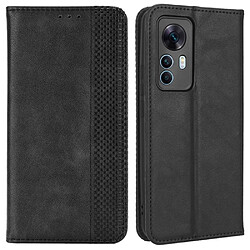 Etui en PU texture rétro, absorption magnétique avec support pour votre Xiaomi 12T 5G/12T Pro 5G/Redmi K50 Ultra 5G - noir