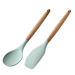 Ensemble D'ustensiles De Cuisine Antiadhésifs En Silicone 2 Pièces Avec Manche En Bois