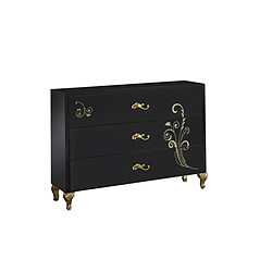 Dansmamaison Commode 3 tiroirs Laque Noir Brillant / Or - SEBORGA