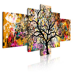 Dekoarte 429 - Tableau moderne sur toile monté sur cadre en bois 5 pièces , style abstrait Arbre de la vie Gustav Klimt, 180x85cm