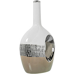 Vase Alexandra House Living Blanc Beige Argenté Céramique 11 x 17 x 28 cm pas cher