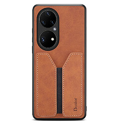 Coque en TPU + PU hybride avec porte-carte élastique marron pour votre Huawei P50