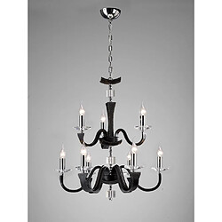 Luminaire Center Suspension Nardini 2 Tier 9 Ampoules chrome poli/Faux cuir noir/cristal