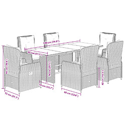 vidaXL Ensemble à manger de jardin et coussins 7 pcs beige poly rotin pas cher