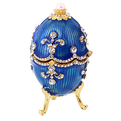 Boîte à Bijoux en Email Bleu avec Cristal Strass et Peinture Forme Oeuf de Pâques Contenant Boîtier Organisateur de Bague Boucle d'Oreille